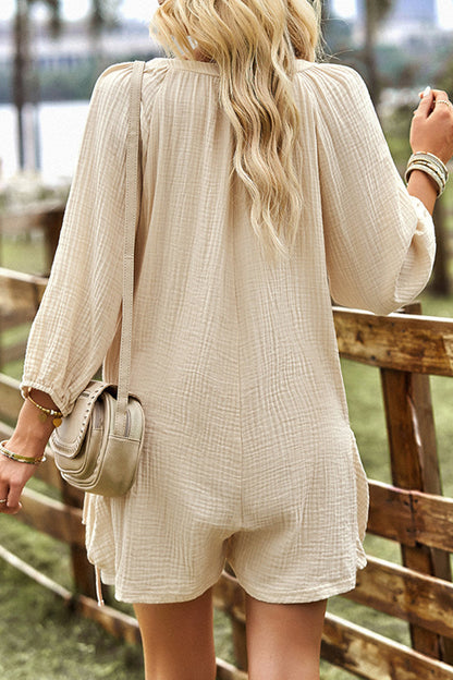 Casual Simplicity Solid Pocket Buckle O Neck Loose Rompers