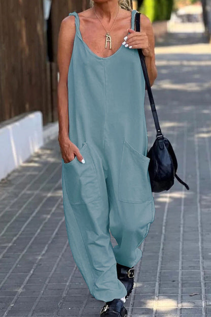 Casual Simplicity Solid Pocket U Neck Loose Jumpsuits(12 Colors)