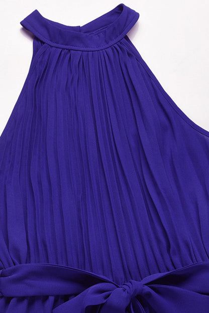 Mono holgado informal sencillo con cuello halter y pliegues de frenillo liso (6 colores)