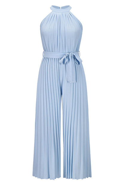 Mono holgado informal sencillo con cuello halter y pliegues de frenillo liso (6 colores)