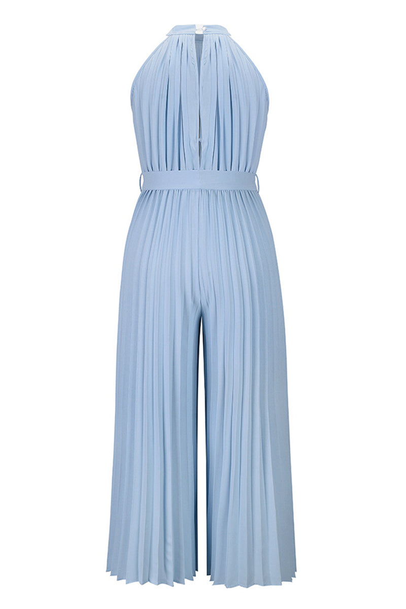 Mono holgado informal sencillo con cuello halter y pliegues de frenillo liso (6 colores)