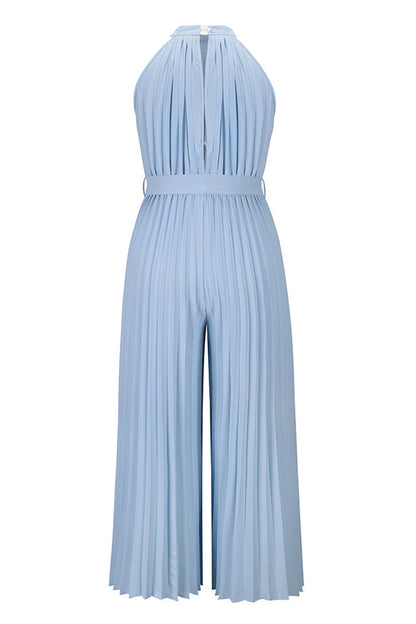 Mono holgado informal sencillo con cuello halter y pliegues de frenillo liso (6 colores)