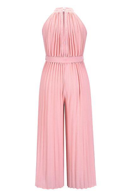 Mono holgado informal sencillo con cuello halter y pliegues de frenillo liso (6 colores)