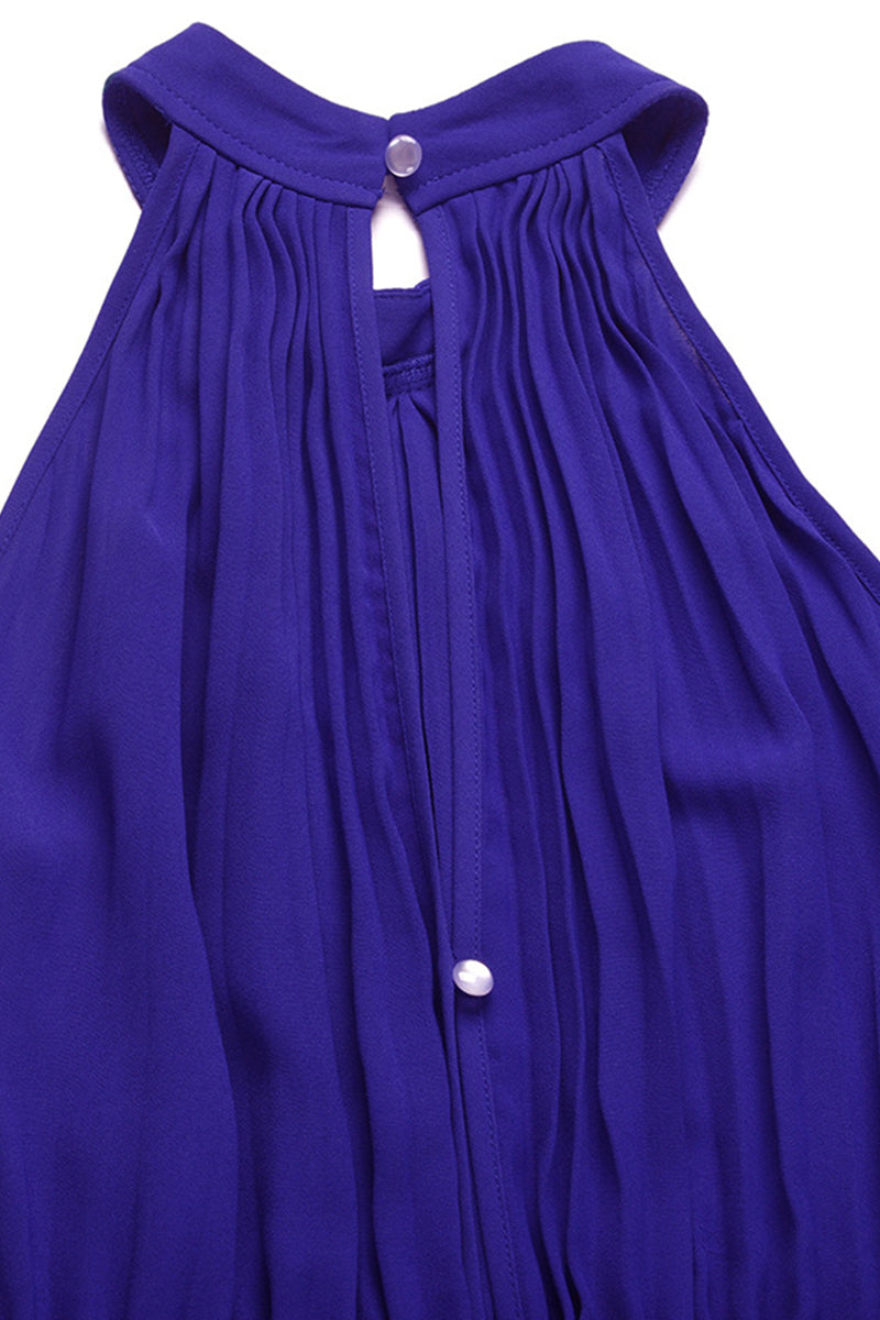 Mono holgado informal sencillo con cuello halter y pliegues de frenillo liso (6 colores)