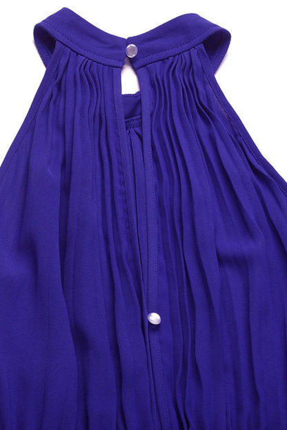 Mono holgado informal sencillo con cuello halter y pliegues de frenillo liso (6 colores)