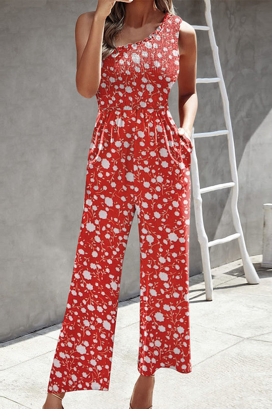 Mono holgado informal con cuello oblicuo, bolsillos y estampado de patchwork