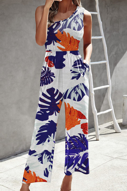 Mono holgado informal con cuello oblicuo, bolsillos y estampado de patchwork