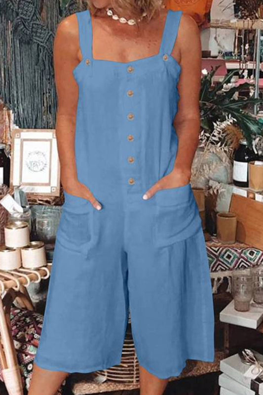 Mono holgado informal de diario con botones y bolsillos lisos y cuello cuadrado