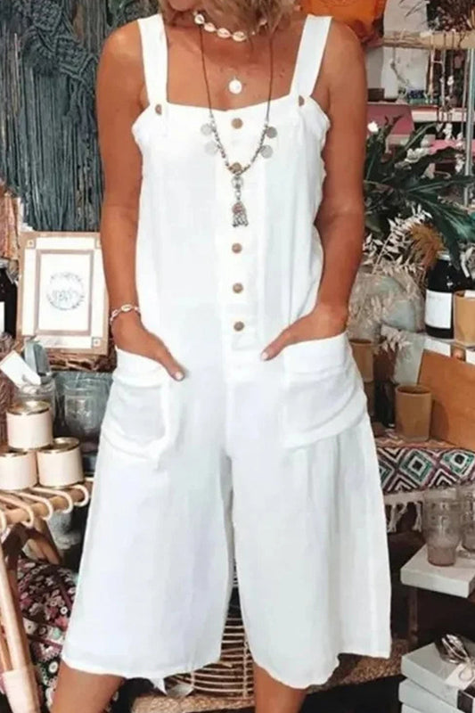 Mono holgado informal de diario con botones y bolsillos lisos y cuello cuadrado