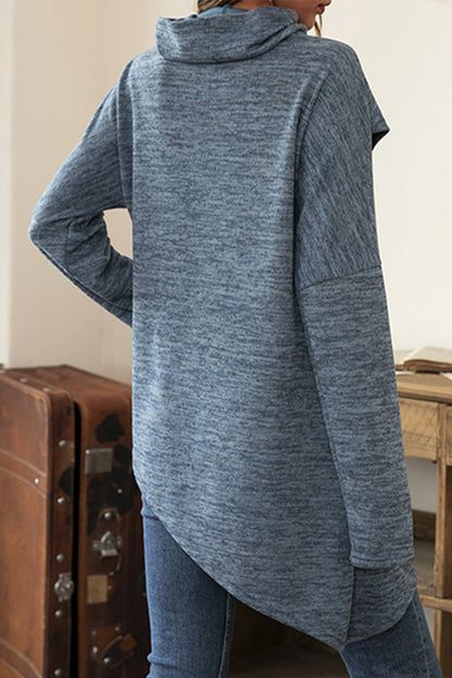 Casual Solid Patchwork Asymmetrical Scarf Collar Tops