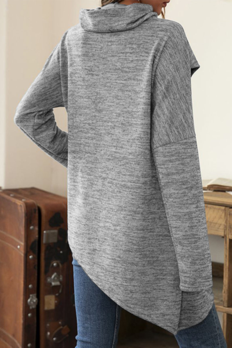 Casual Solid Patchwork Asymmetrical Scarf Collar Tops