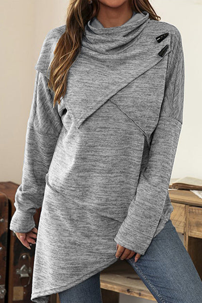 Casual Solid Patchwork Asymmetrical Scarf Collar Tops
