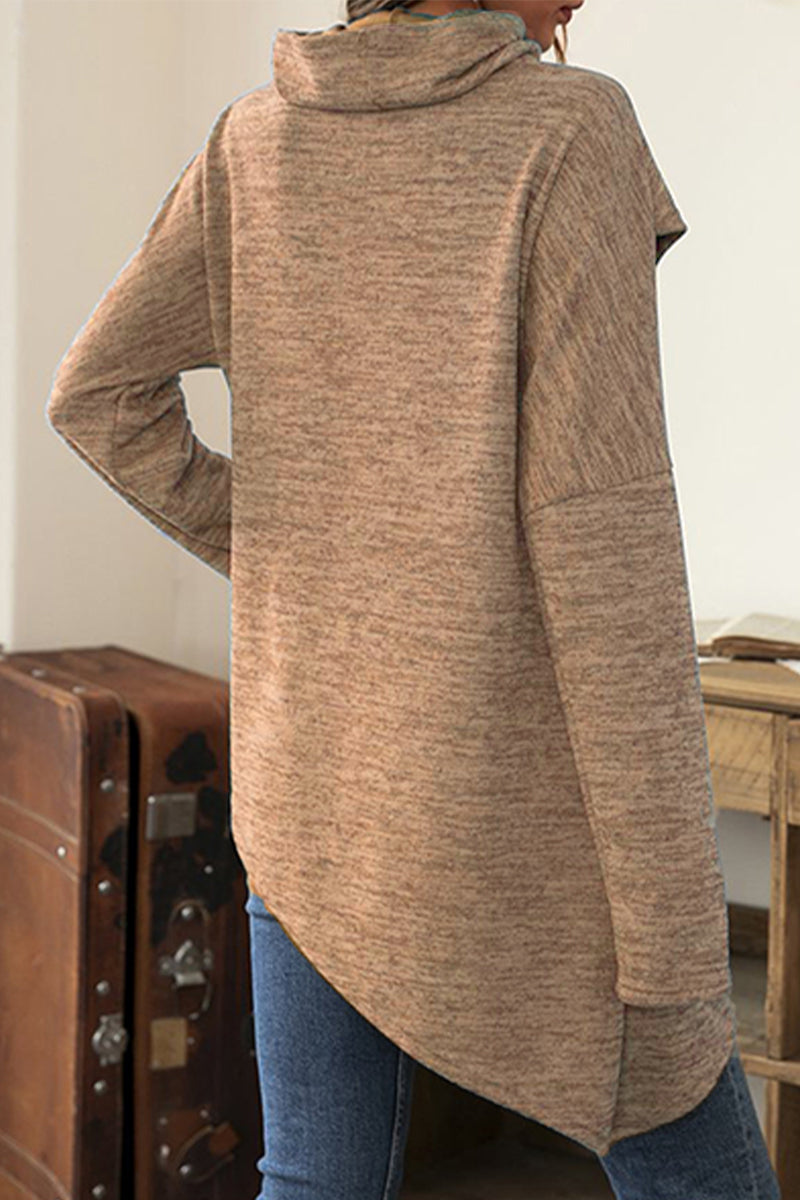 Casual Solid Patchwork Asymmetrical Scarf Collar Tops