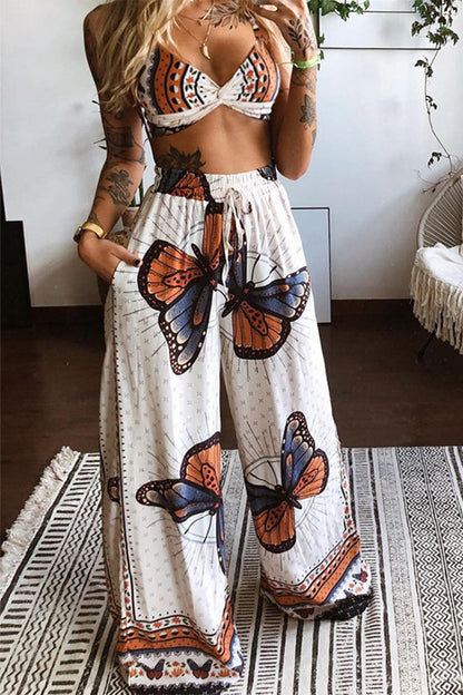 Conjunto de dos piezas con cuello en V, sin mangas y estampado universitario sexy (5 colores)