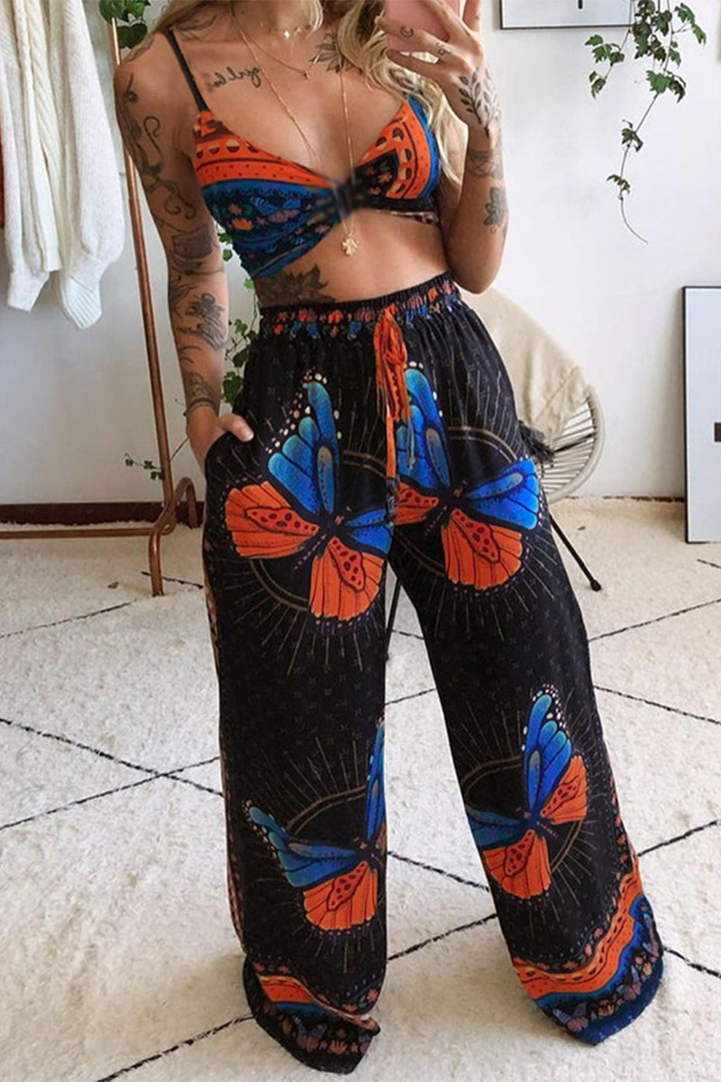 Conjunto de dos piezas con cuello en V, sin mangas y estampado universitario sexy (5 colores)
