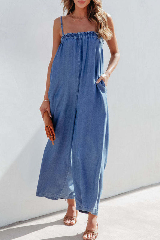 Monos casuales sueltos de calle con bolsillos sólidos sin tirantes