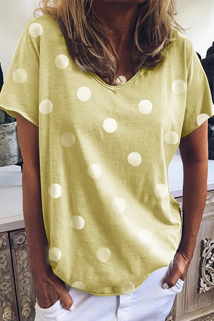 Casual College Polka Dot Printing V Neck T-Shirts
