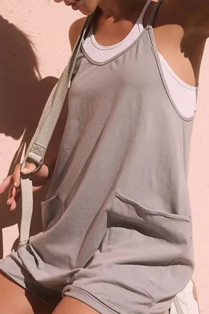 Mono holgado informal sencillo con cuello en V y bolsillos lisos