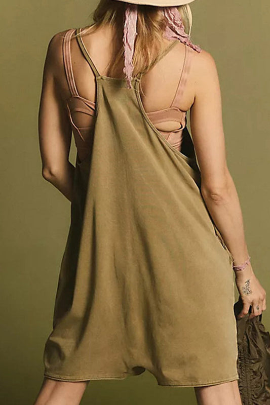 Mono holgado informal sencillo con cuello en V y bolsillos lisos