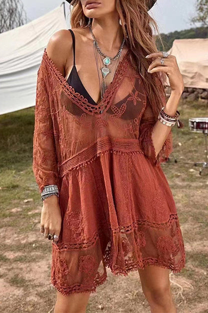 Traje de baño sexy de vacaciones sólido ahuecado para cubrirse