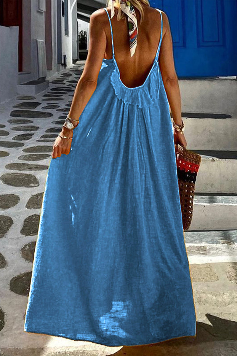 Vestido informal sencillo con escote en U y tirantes finos (3 colores)