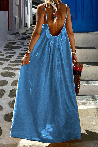 Vestido informal sencillo con escote en U y tirantes finos (3 colores)