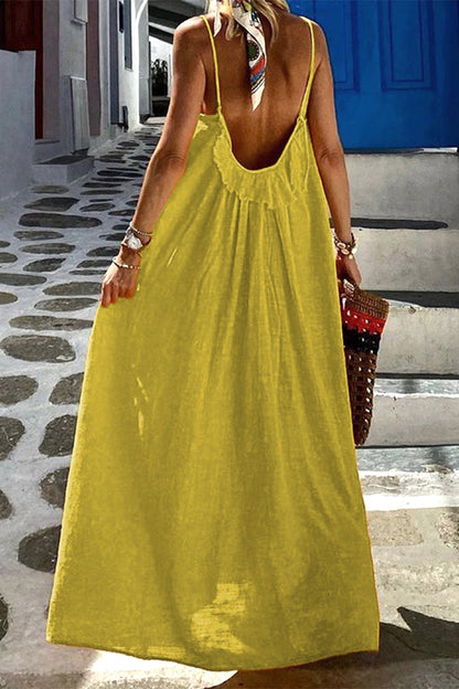 Vestido informal sencillo con escote en U y tirantes finos (3 colores)
