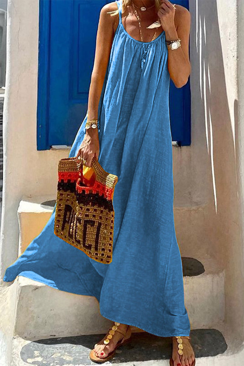 Vestido informal sencillo con escote en U y tirantes finos (3 colores)