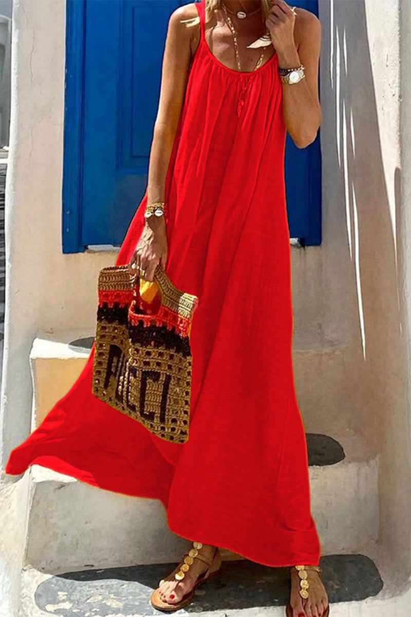 Vestido informal sencillo con escote en U y tirantes finos (3 colores)