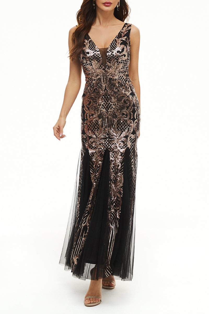 Elegant College Patchwork Sequins V Neck Evening Dress Dresses(4 Colors)£©