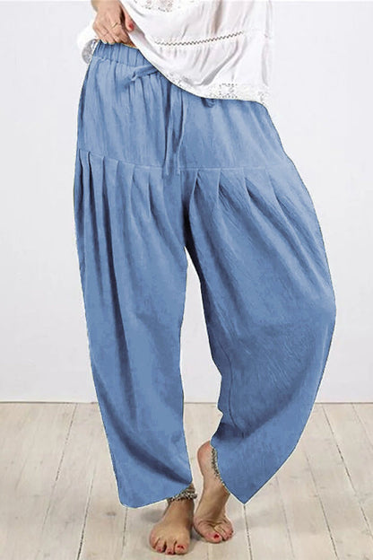 Casual Solid Frenulum Fold Loose High Waist Harlan Solid Color Bottoms(10 Colors)