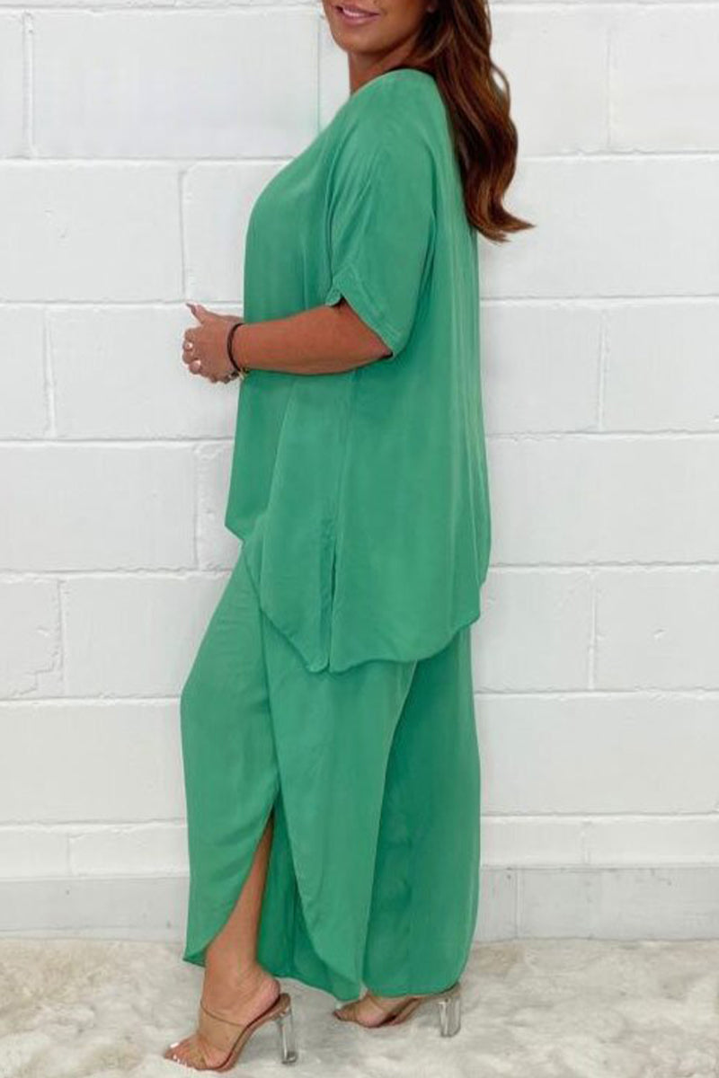 Pantalones casuales de color liso, sueltos, de cintura alta y pierna ancha (9 colores)