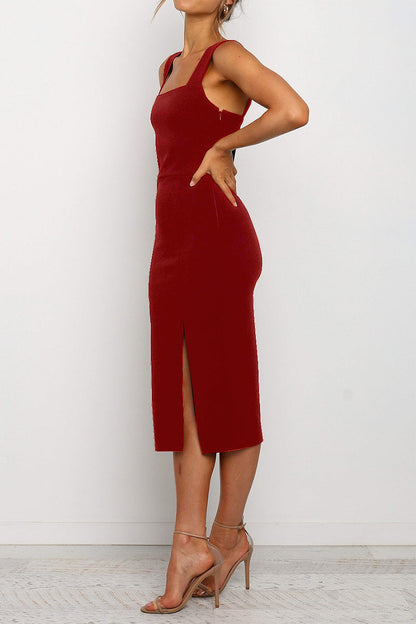 Sexy Party Solid Slit Square Collar Wrapped Skirt Dresses