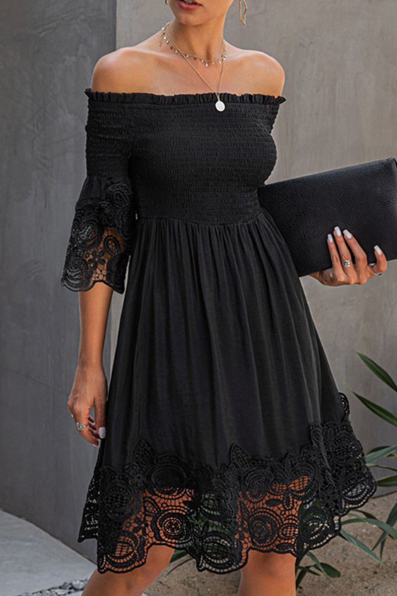 Elegantes vestidos de encaje sólido con hombros descubiertos