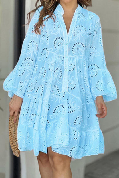 Elegant Solid Lace Hollowed Out V Neck A Line Dresses(8 Colors)