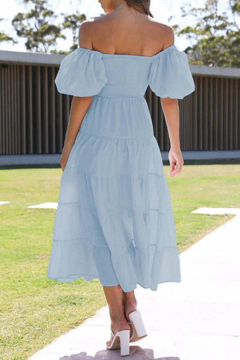 Casual Simplicity Solid Backless Off the Shoulder A Line Dresses