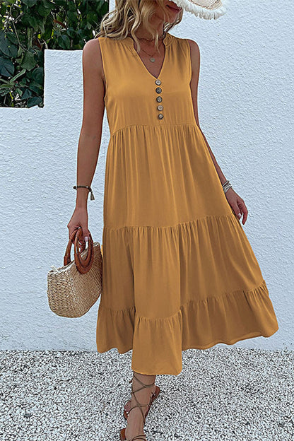 Vestido informal sencillo con cuello en V y volantes lisos