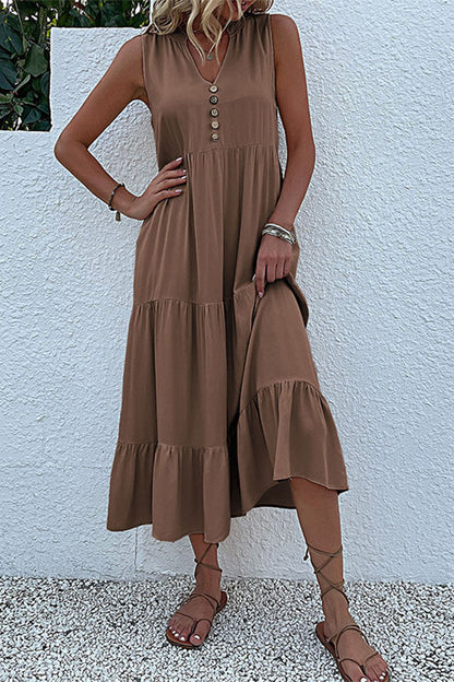 Vestido informal sencillo con cuello en V y volantes lisos