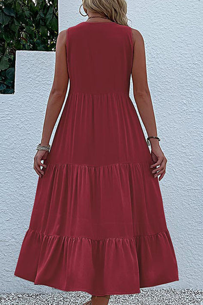 Vestido informal sencillo con cuello en V y volantes lisos