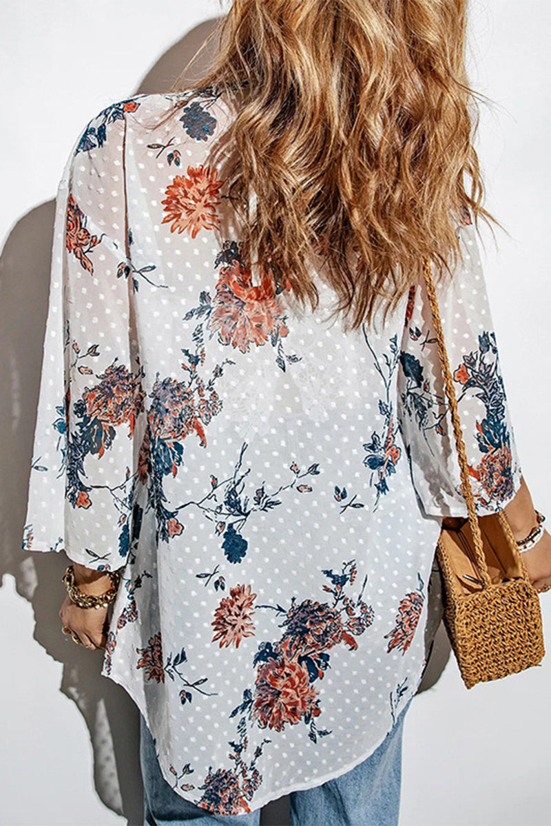 Tops casuales con cuello tipo cárdigan con estampado de patchwork para vacaciones