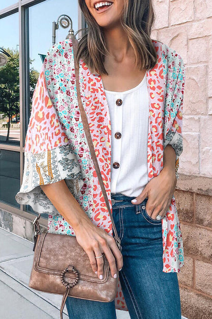 Tops casuales con cuello tipo cárdigan con estampado de patchwork para vacaciones