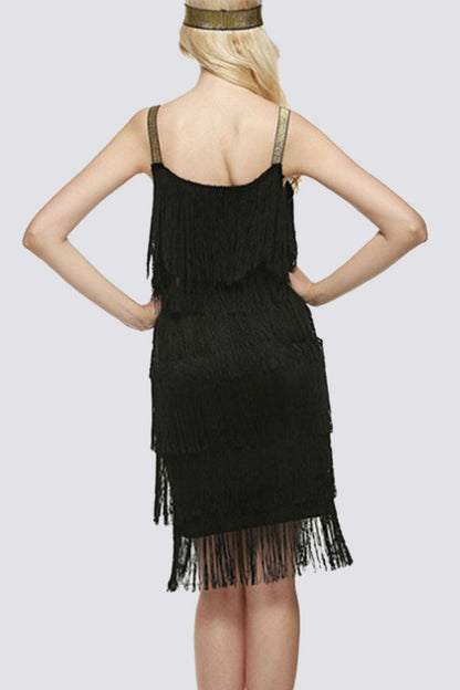 Vestido sexy de fiesta con borlas lisas y cuello en U