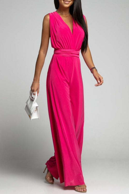 Mono informal elegante de color liso con espalda descubierta y tirantes cruzados con cuello en V