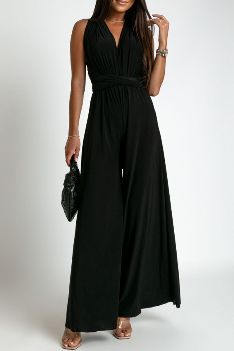 Mono informal elegante de color liso con espalda descubierta y tirantes cruzados con cuello en V