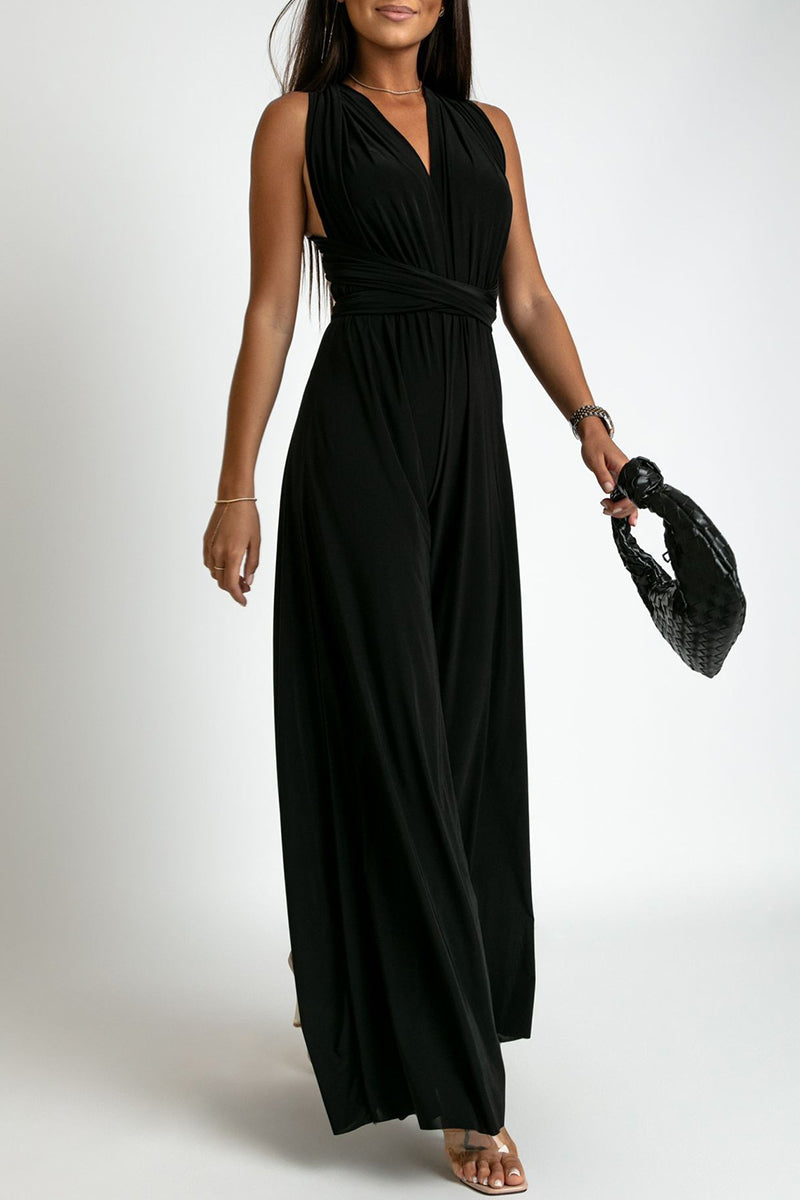 Mono informal elegante de color liso con espalda descubierta y tirantes cruzados con cuello en V