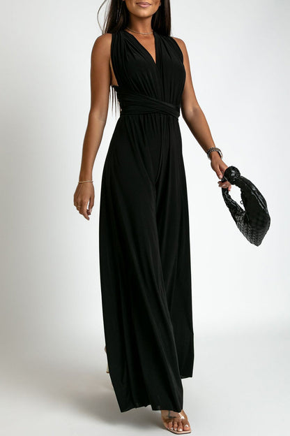 Mono informal elegante de color liso con espalda descubierta y tirantes cruzados con cuello en V