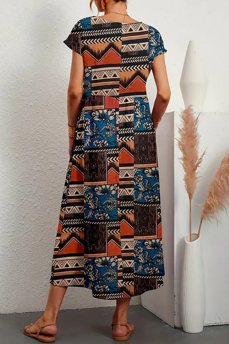 Vestido informal con estampado floral, cuello redondo y bolsillos (9 colores)