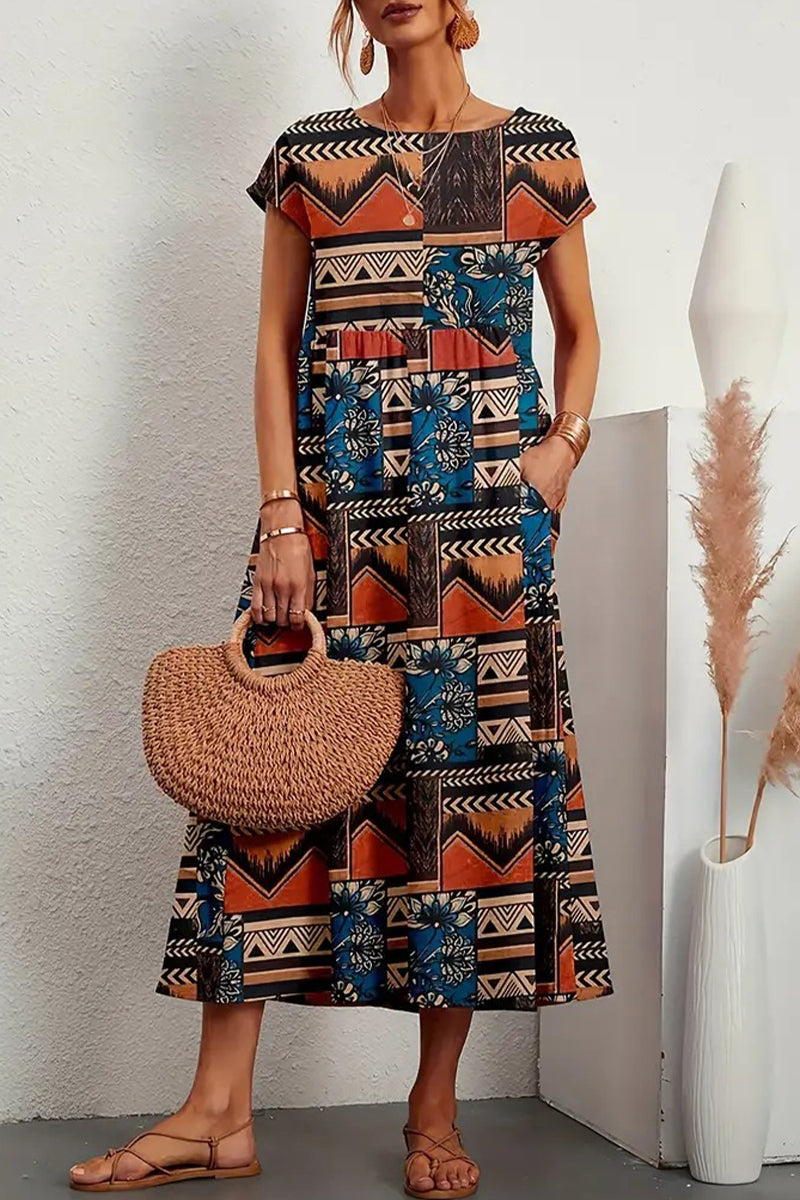 Vestido informal con estampado floral, cuello redondo y bolsillos (9 colores)