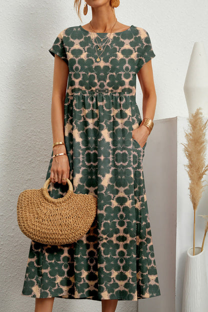 Vestido informal con estampado floral, cuello redondo y bolsillos (9 colores)