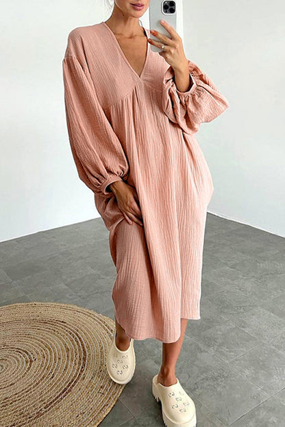 Casual Living Solid Pocket V Neck Long Sleeve Dresses